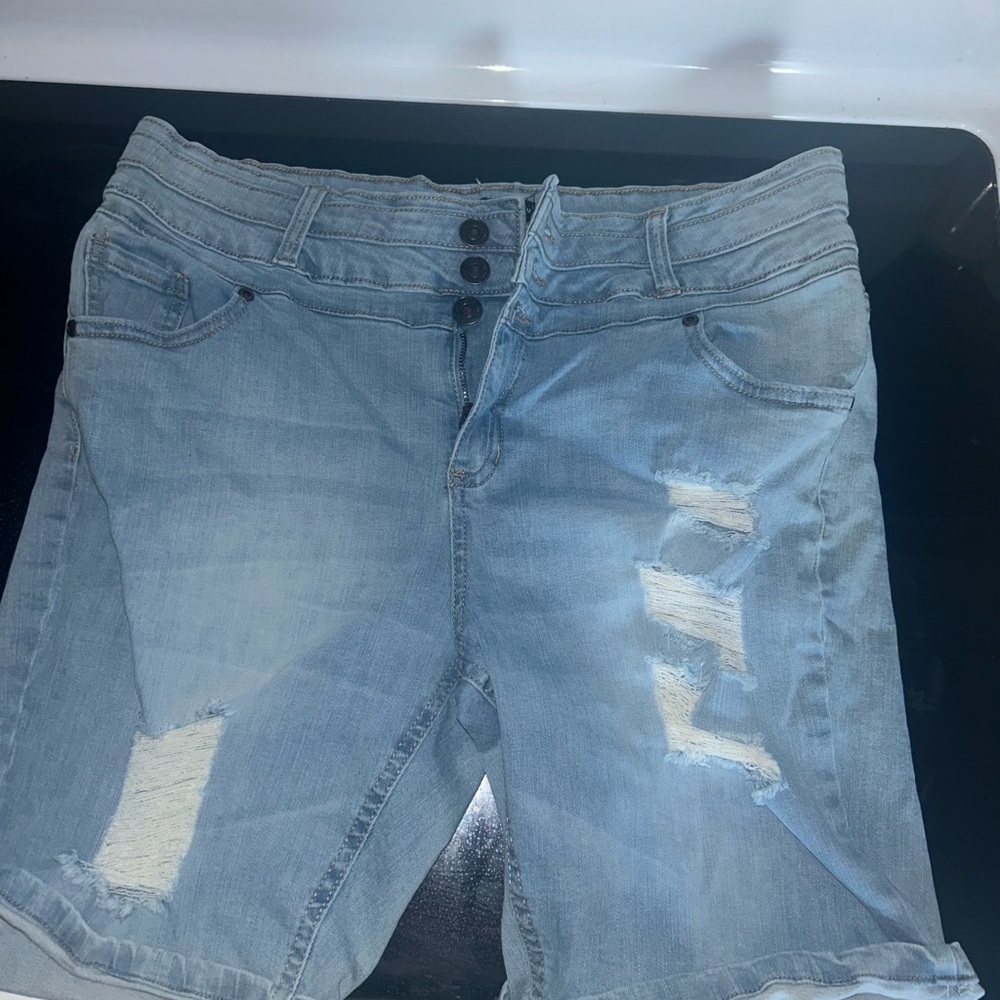 Bluenotes Blue Distressed Jean Shorts Mid-Thigh